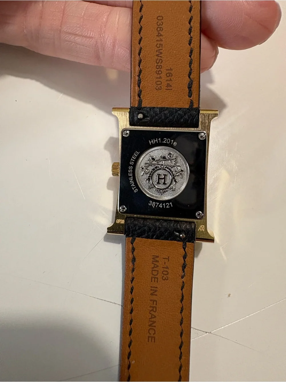 Hermès Huere H, Small Model, Gold Watch with Black Leather Strap
